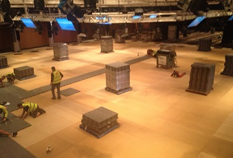 The team setting up the flooring for the G20 summit in Australia