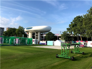 A raised platform install at Lords for the Cricket World Cup Final